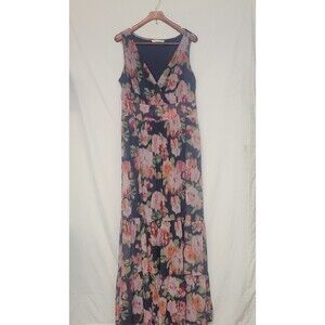 Wayward Fancies eShakti Maxi Dress 2X‎ 20W Floral Print Blue/Pink  Two Tiered